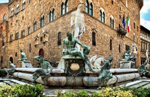 Travel to Italy - Fountain of Neptune on Piazza della Signoria (Signoria square) in Florence city in morning.