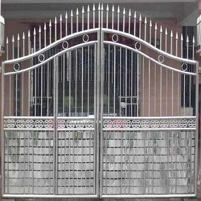 Beautifully designed stainless steel gate infront the house.